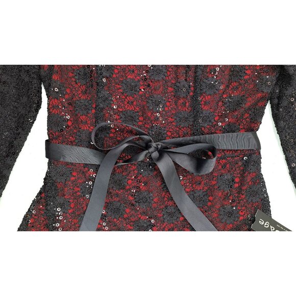 Blu Sage Black Red Lace Sparkle Top Women Small Holiday Party New Year Fancy - Picture 5 of 13